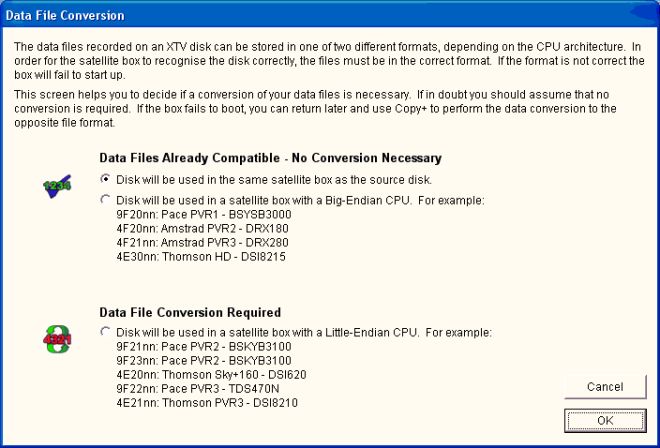 Data File Conversion screen